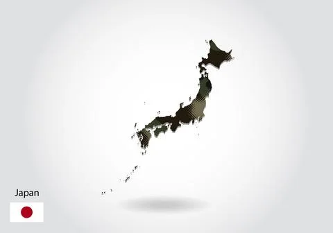 Japan map with camouflage pattern, Forest - green texture in map. Military co Stock Illustration