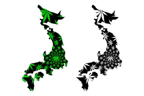 Japan - map is designed cannabis leaf Stock Illustration