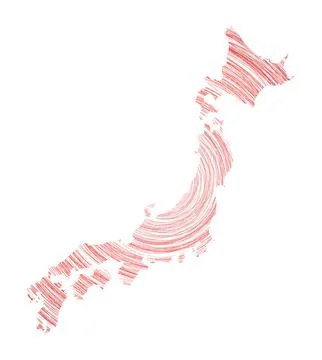 Japan map filled with concentric circles. Sketch style circles in shape of .. Stockillustratie