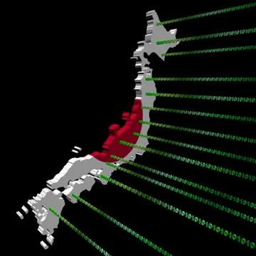 Japan map flag with green binary code illustration Stock Illustration