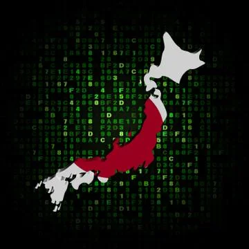 Japan map flag on hex code illustration Illustration