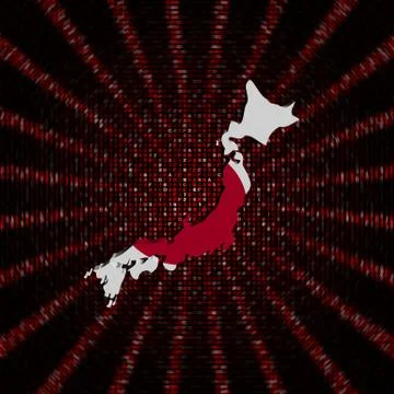 Japan map flag on red hex code burst illustration Stock Illustration