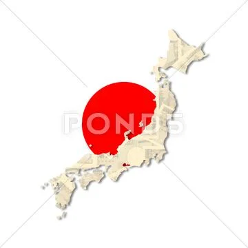 Japan map flag with yen Stock Illustration