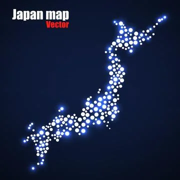 Japan Map of glowing circles. Vector illustration. 스톡 일러스트