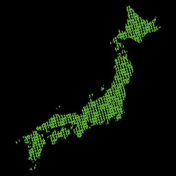 Japan map with green binary code illustration Stock Illustration