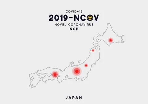 Japan Map infographics, Localization of the outbreak of Virus Covid 19. Novel Stock Illustration