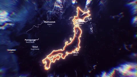 JAPAN Map Neon Glow Animation | Technology &amp; Data Visualization Background Stock Footage 333262063