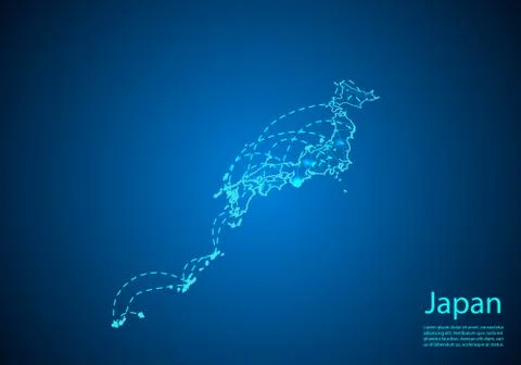 Japan map with nodes linked by lines. concept of global communication and bus Stock Illustration