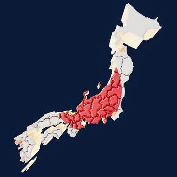 Japan Map With Offset Regions 3D Illustration Stock Illustration