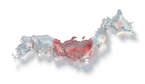 Japan map outline with flag inside, glossy glass, white background, modern .. Stock Illustration