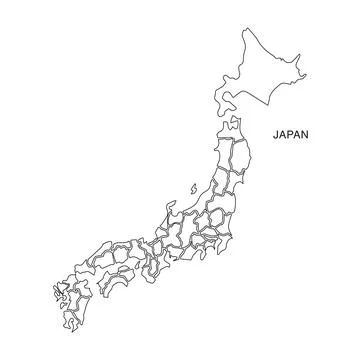 Japan Map Outline with Prefecture Borders on White Background 스톡 일러스트