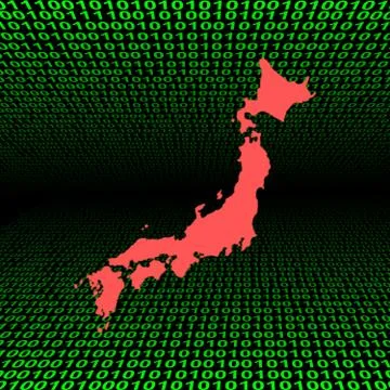 Japan map over binary code Stock Illustration
