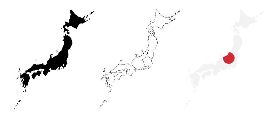Japan map silhouette. Solid black shape, administrative regions and Japanes.. Stock Illustration