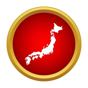 Japan map white silhouette inside red circle icon Stock Illustration