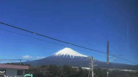 Japan Mount Fuji Snow Cap View from Train Window Stock Footage 343033546