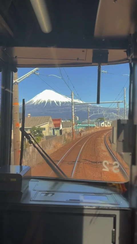 Japan Mount Fuji View from Moving Train Window Stock Footage 343033432