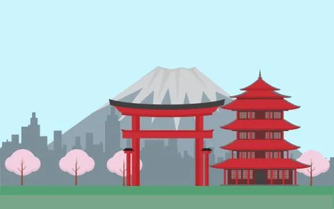 Japan with mountains Stock Illustration