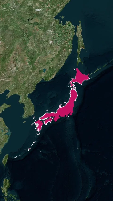 Japan National Border Vertical Map Topography Animation 4K Stock-Footage 329917907