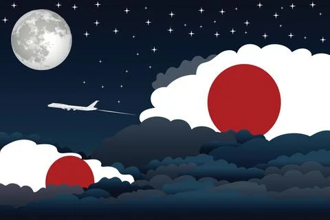 Japan Night Clouds Airplane Vector Illustration Stock-Illustration