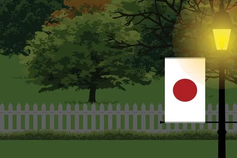 Japan Night Trees Lamp Vector Illustration Stock Illustration