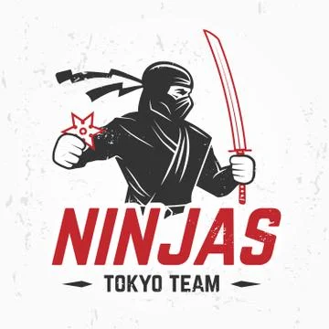 Japan Ninjas sport Logo concept. Katana weapon insignia design. Vintage ninja Stock Illustration