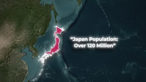 Japan Population Map Animation with Flag Overlay and Text Animation Video stock 325391896