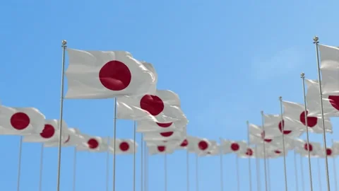 Japan Row Of Flags 3D Animation Stock-Footage 148705215