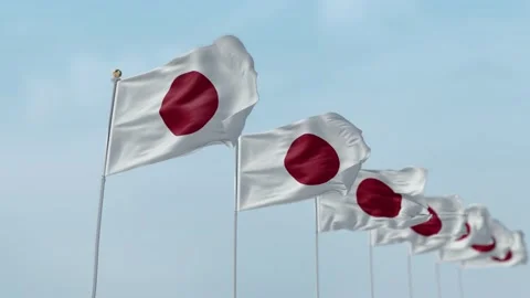 Japan Row Of Flags Animation Video stock 136209046