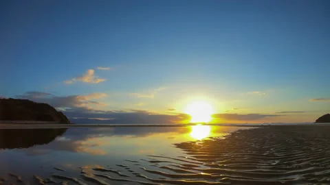 Japan, Shikoku, Mirror of the sky, Beach, 100 Best Sunset, Time Lapse. Stock Footage