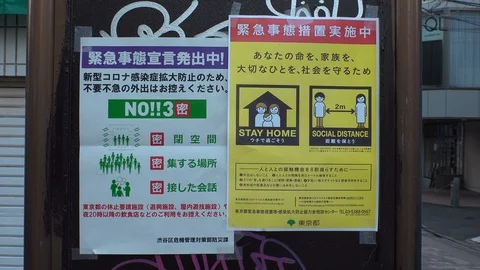 JAPAN : Sign of "AVOID CROWD". Due to concerns over Coronavirus (COVID-19). Stock Footage 129493855
