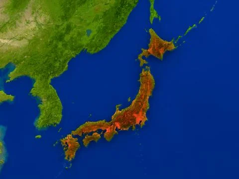 Japan from space in red Stock Illustration