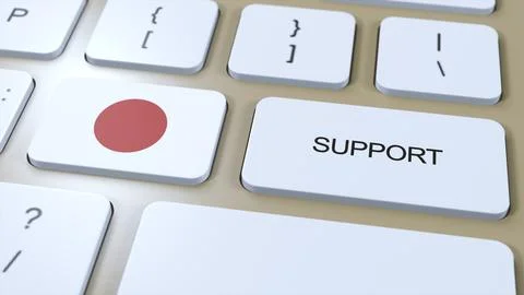Japan Support Concept. Button Push 3D Illustration. Support of Country or Gov Illustrazione stock