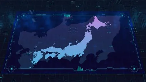 Japan Technology HUD UI Map Stock Illustration