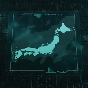 Japan Technology HUD UI Map Stock Illustration