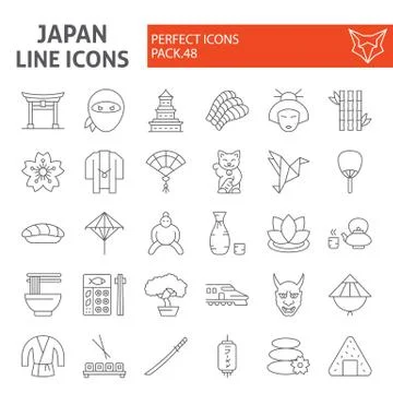Japan thin line icon set, japanese food symbols collection, vector sketches Stock Illustration