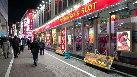 Japan, Tokyo, Shibuya, Pachinko parlour Stock Footage