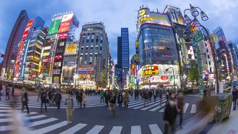 Japan, Tokyo, Shinjuku, time lapse of the busy Kabukicho entertainment district Stock Footage