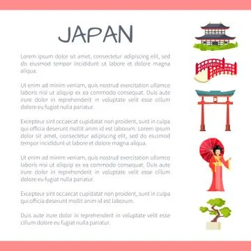 Japan Touristic Vector Concept with Sample Text Illustrazione stock