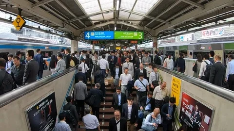 Japan Train Commuters In Slow Motion Stock Footage 96672881