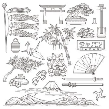 Japan travel elements collection Stock Illustration