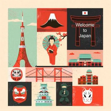 Japan travel elements collection Stock Illustration