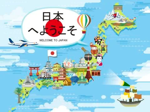 Japan travel map design Stock Illustration