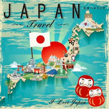 Japan travel map design Stock Illustration