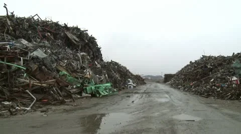 Japan Tsunami 1 Year On - Massive Pile Of Tsunami Debris Stock Footage