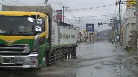 Japan Tsunami Aftermath - Tidal Flooding In Downtown Ishinomaki City Stock Footage