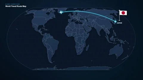 Japan To United States Flight Path - Pacific Route Map Graphic Stock Footage 346332045