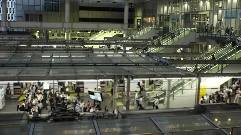JAPAN : View of crowd of people at the train station in busy night rush hour. Vídeo Stock 283691596