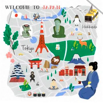 Japan walking map Stock Illustration