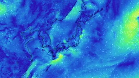 Japan Weather Map Showing Wind Patterns and Climate Animation 4K Video Stock Footage 337095213