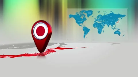 Japan World Map Pin Location Background Loop 4k Stock Footage 341815698